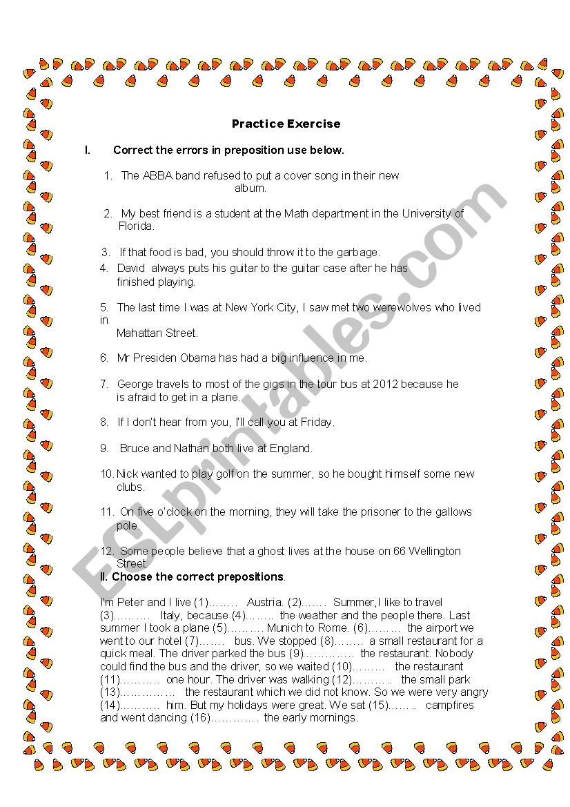 Prepositions worksheet