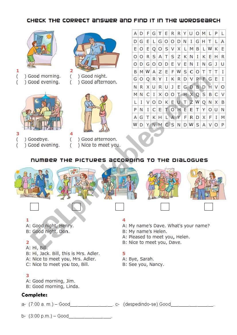 Greetings and farewells worksheet