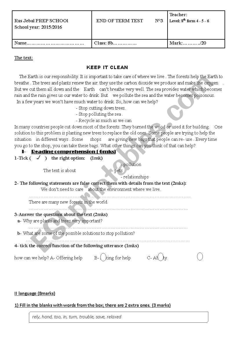 end 3 8th form worksheet