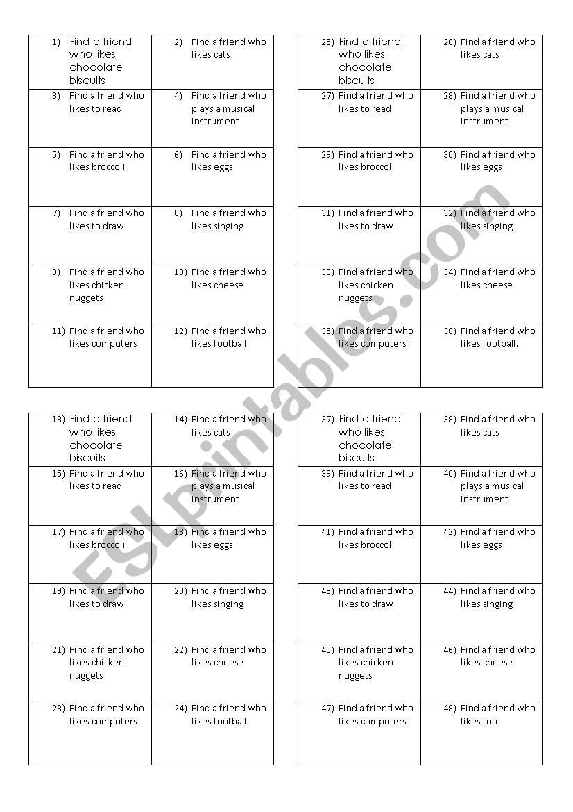 Find a friend worksheet