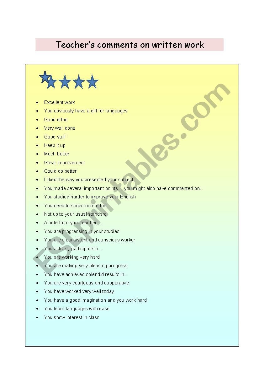 TeacherÂ´s comments on written work
