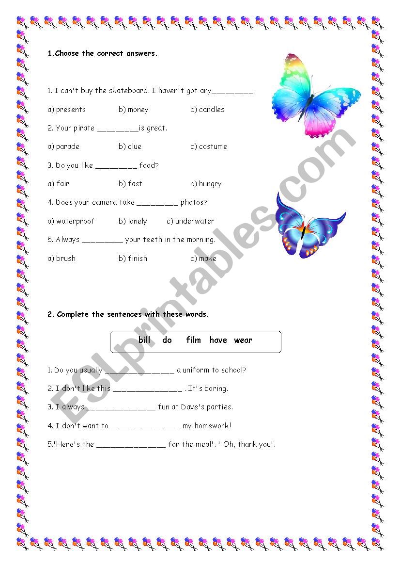 elementary vocacabulary exercises