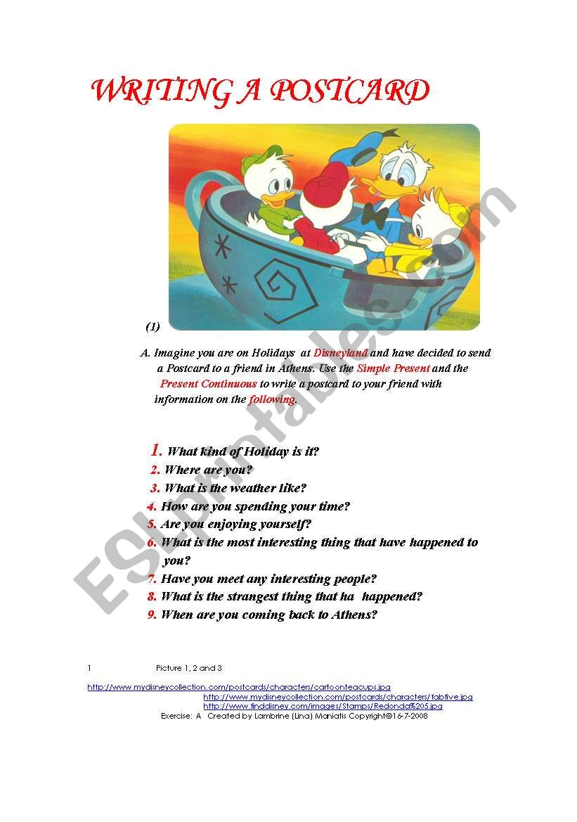 Writing a Postcard worksheet