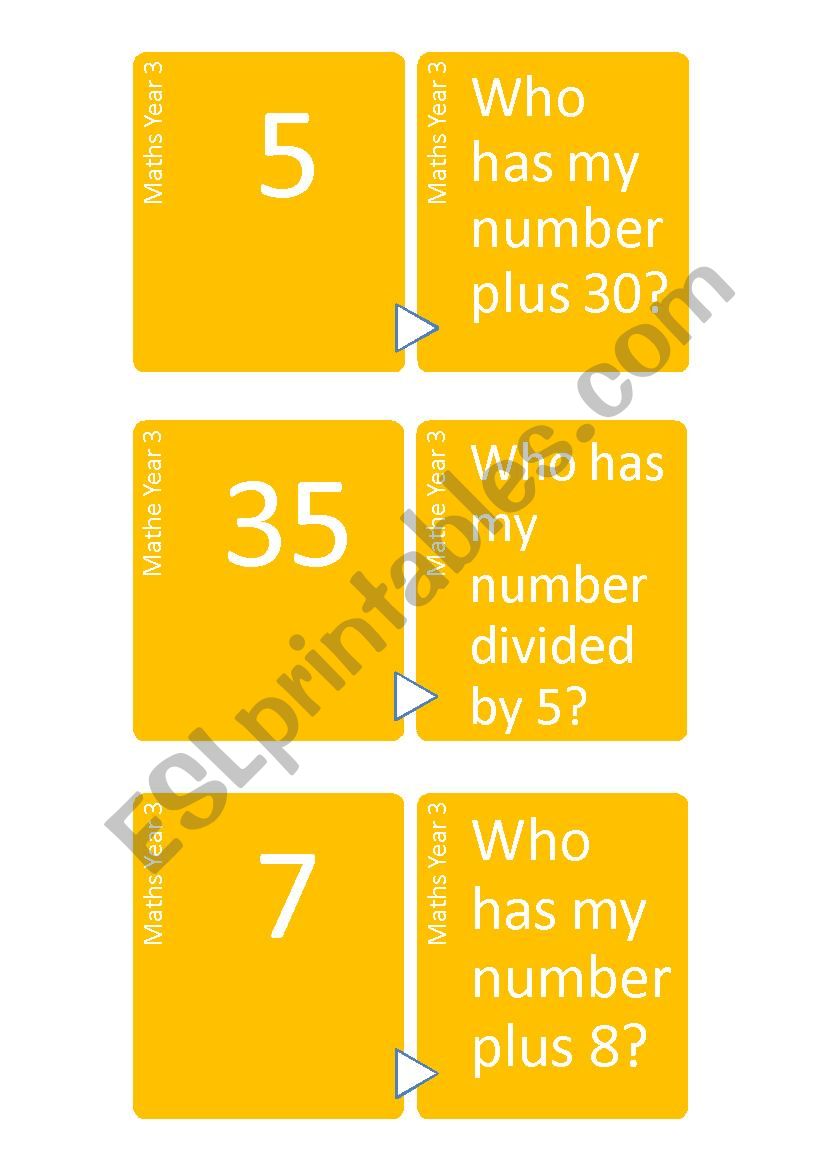 Maths card game worksheet