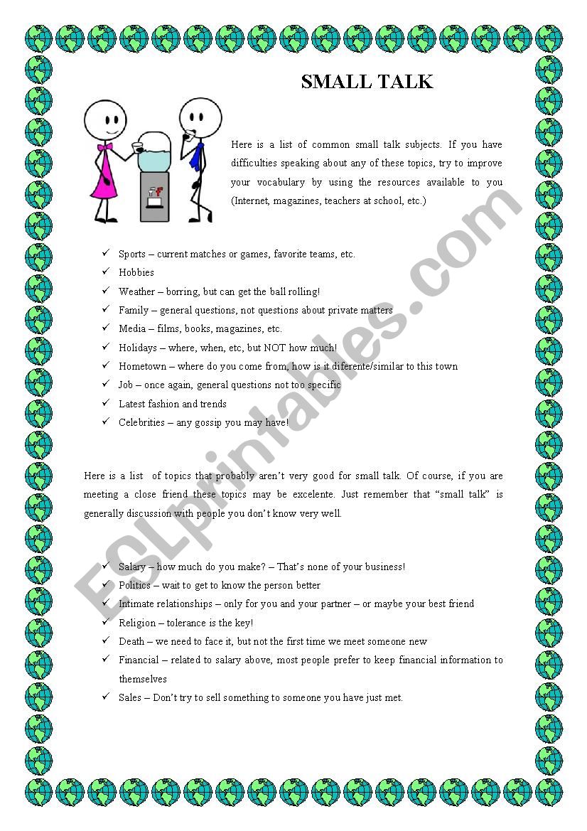 SMALL TALK TOPICS worksheet