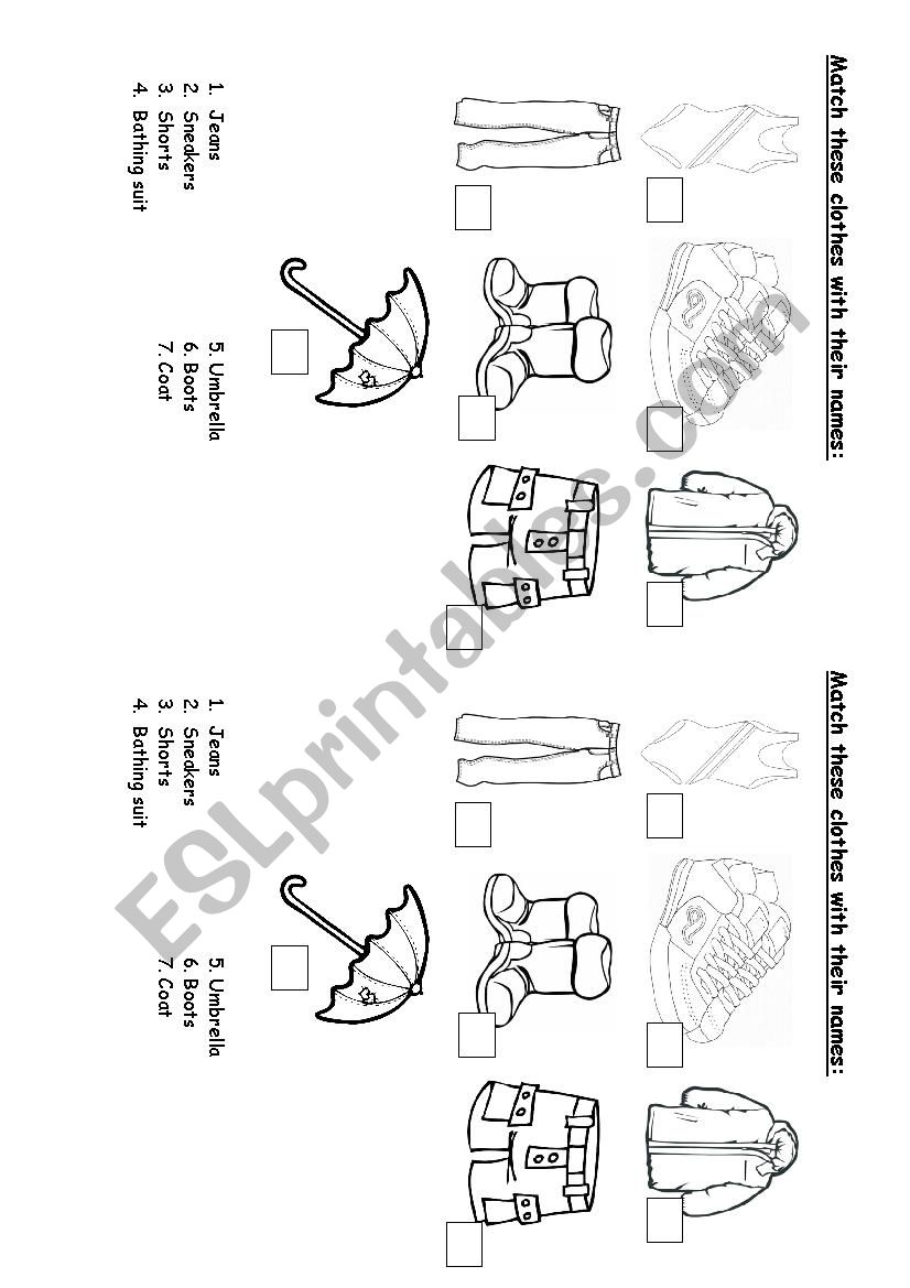 Clothing matching worksheet