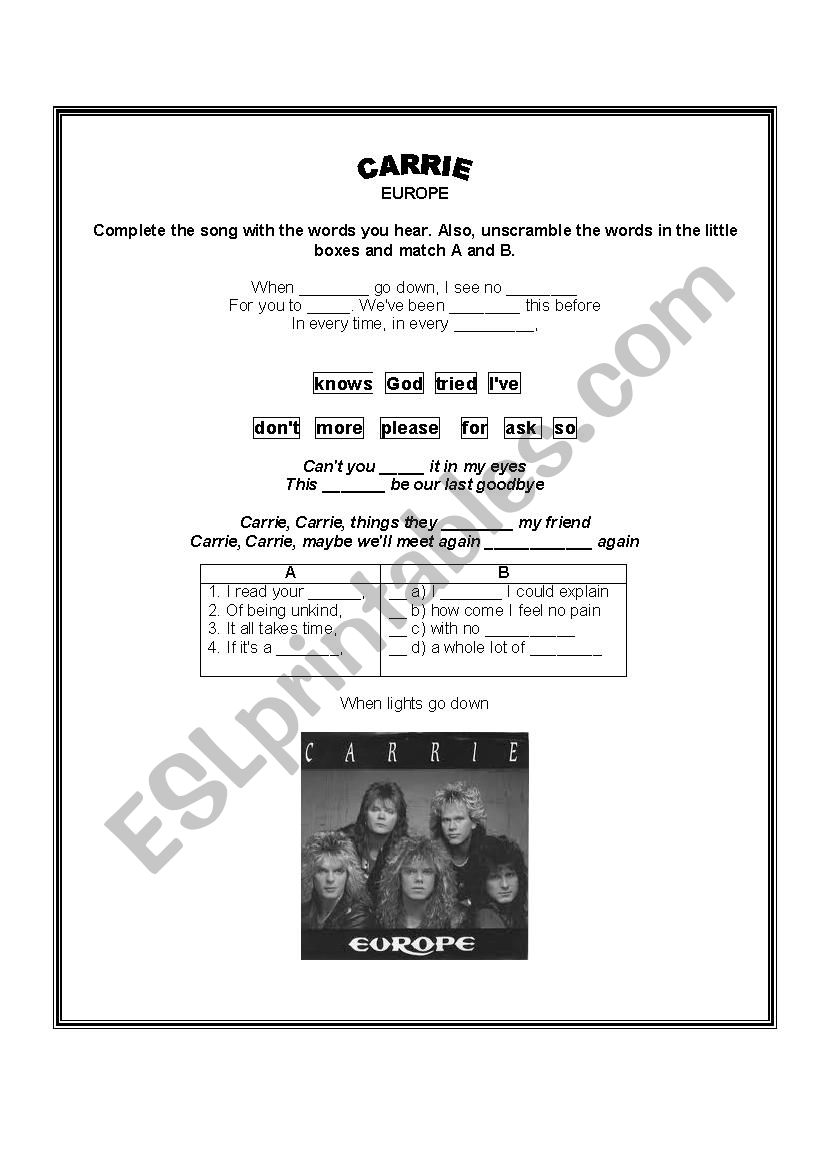 Carrie - Europe worksheet