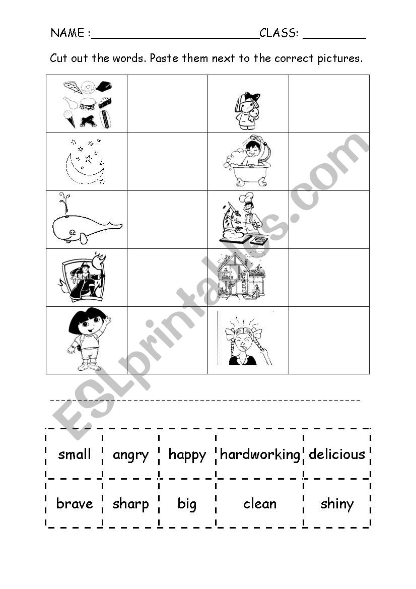 ADJECTIVES - CUT AND PASTE worksheet