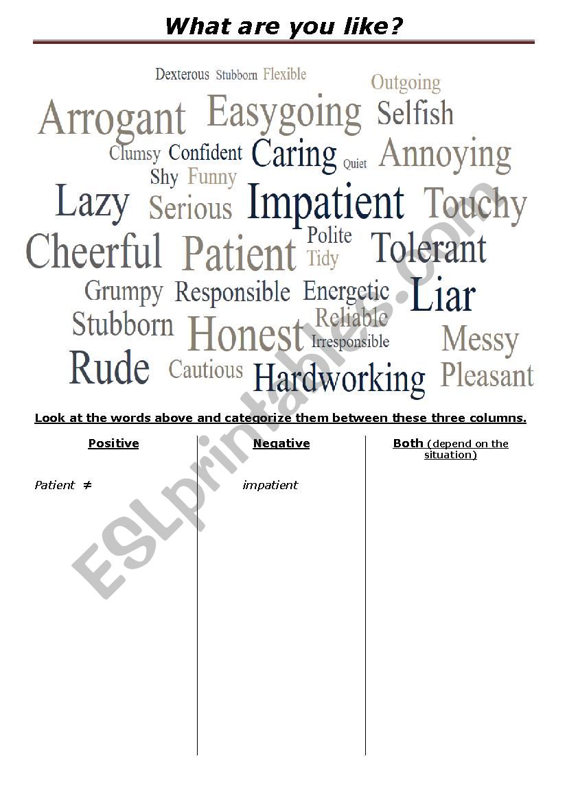 What are you like ? worksheet