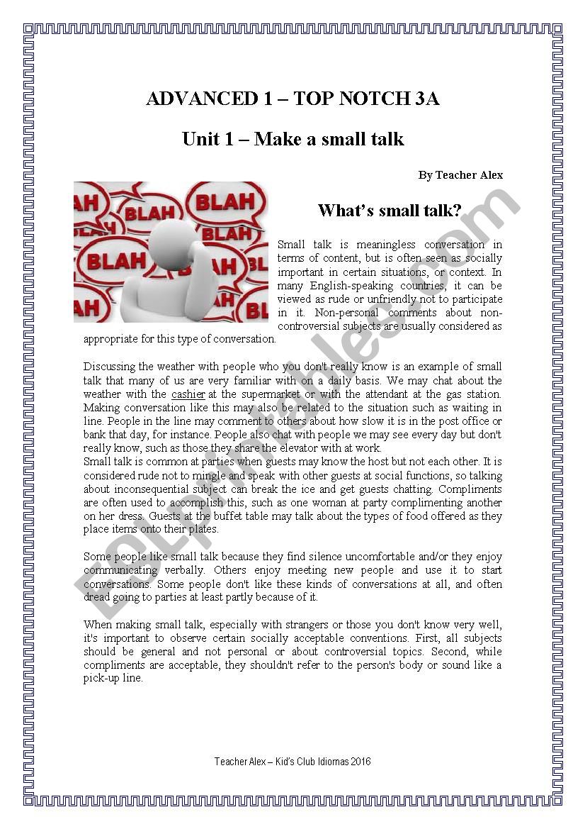 Make a small talk worksheet