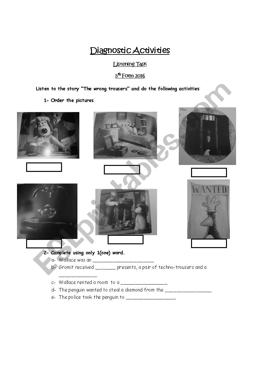 The wrong trousers worksheet