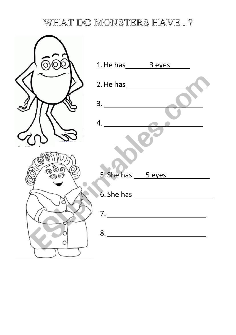 WHAT DO MONSTERS HAVE...? worksheet