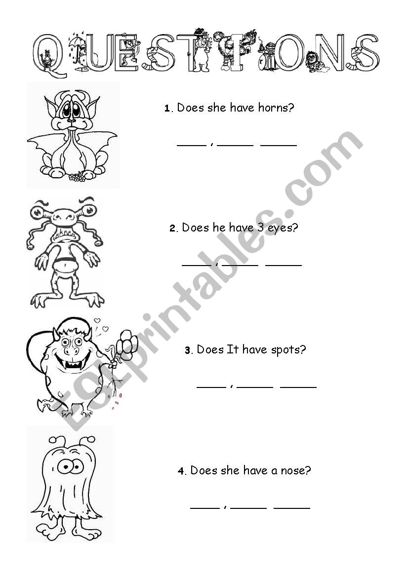 MONSTER QUESTIONS worksheet