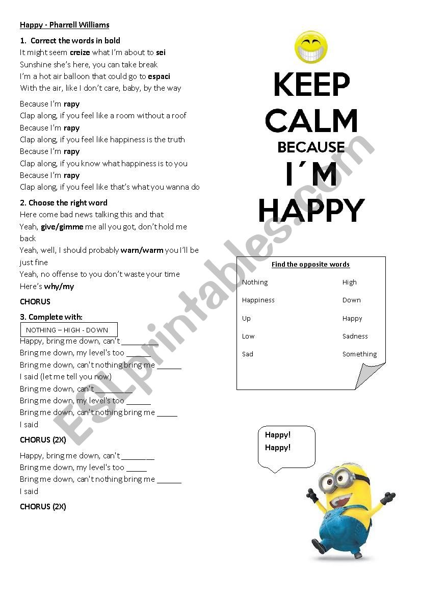 Happy by Pharrell Williams worksheet