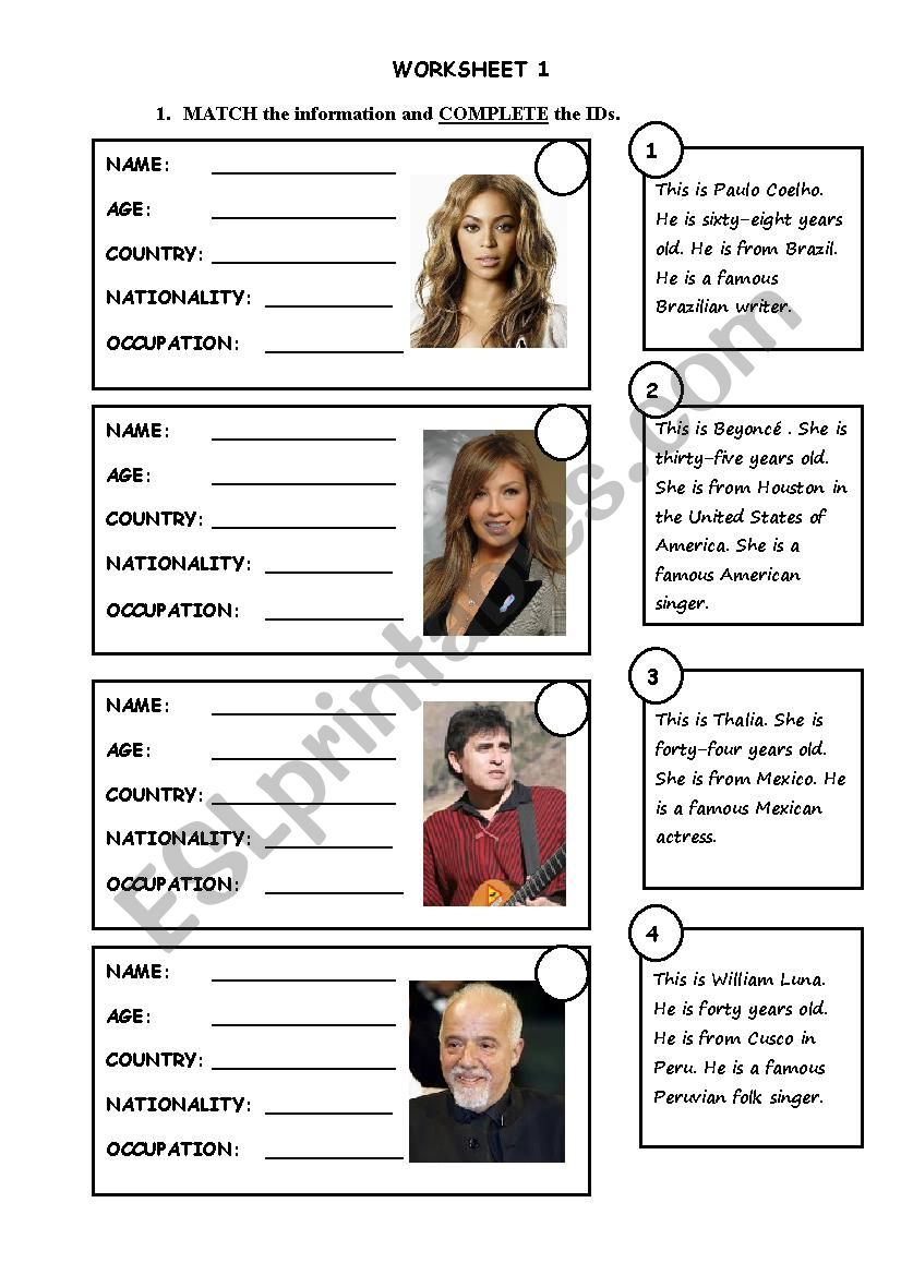 FAMOUS PEOPLE worksheet