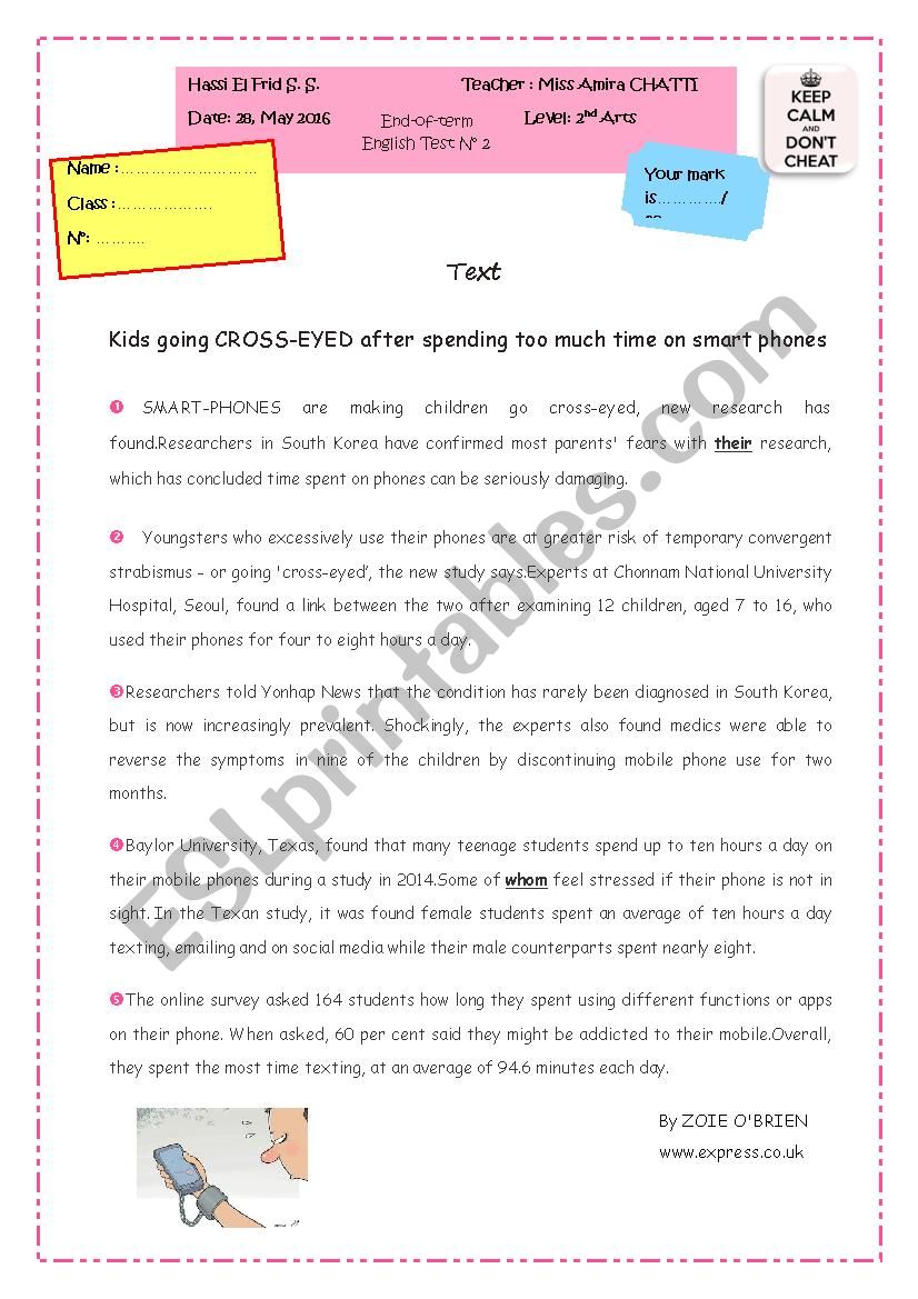 End-of-term 2 2nd Arts 2016 worksheet