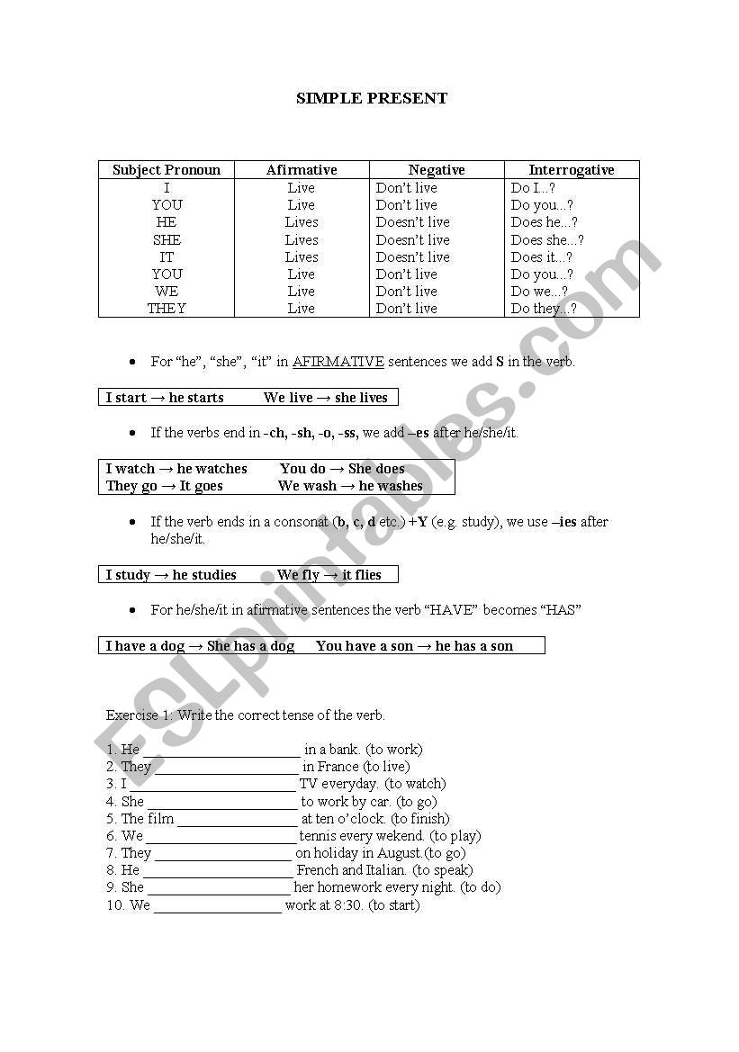 Simple present worksheet