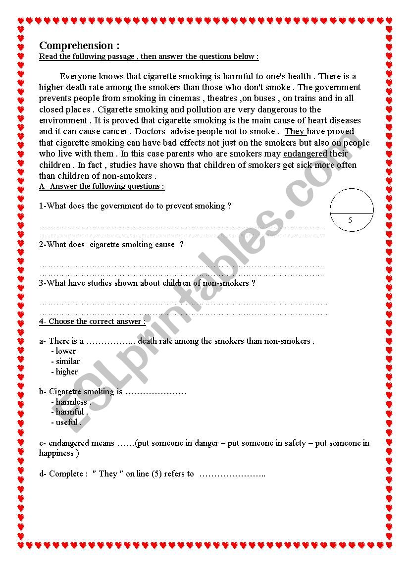 cigarette smoking worksheet