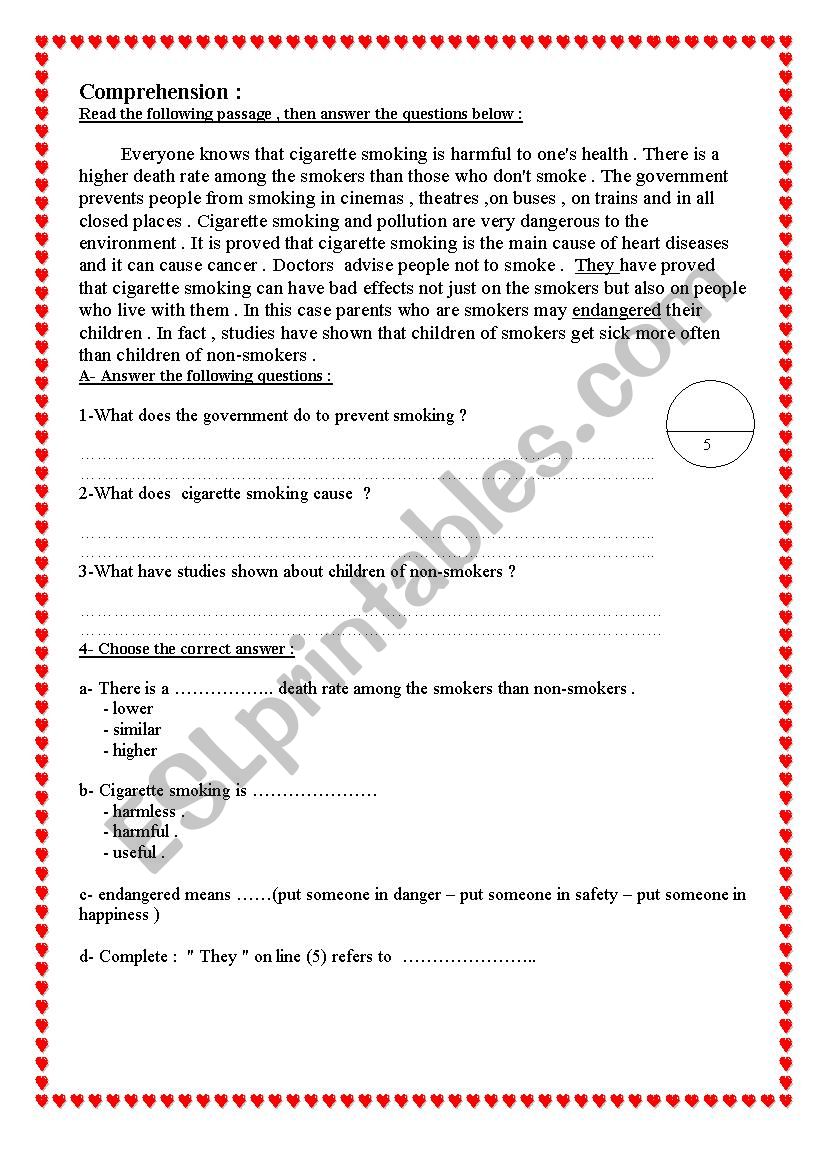 cigarette smoking worksheet