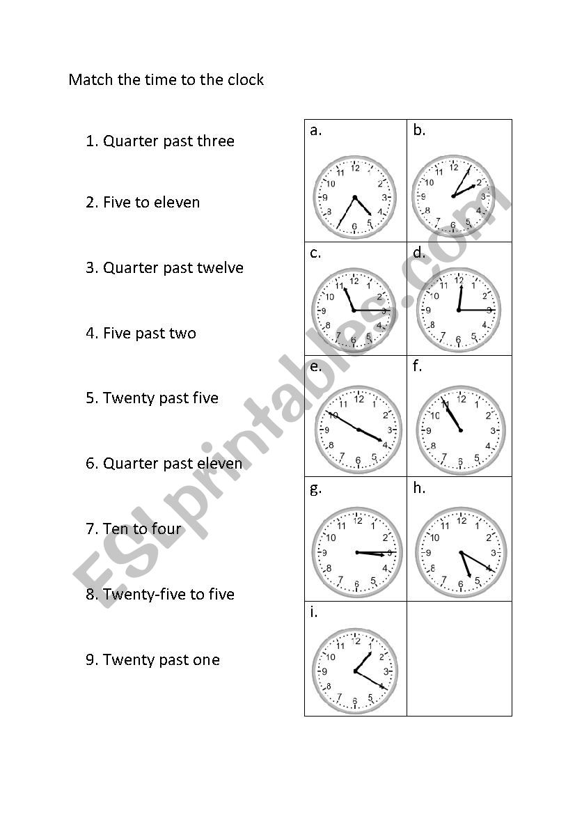 Clock - matching worksheet