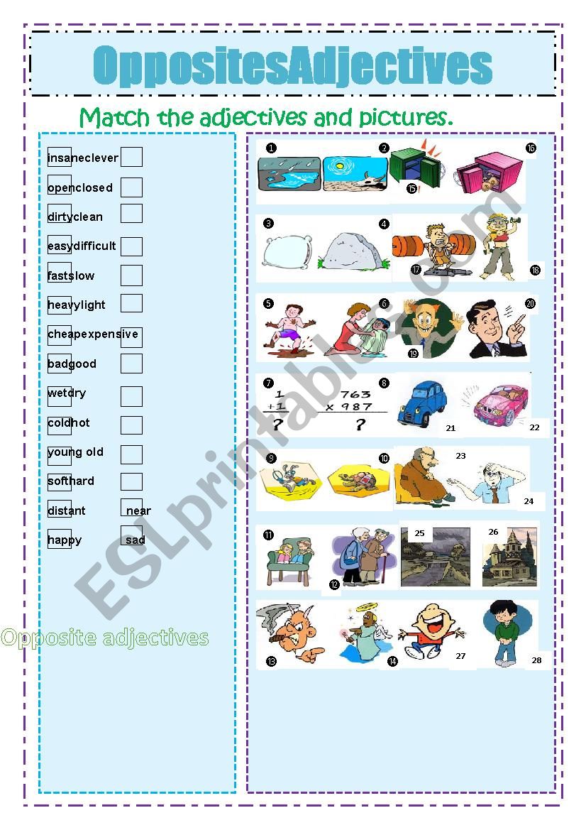 Opposites adjectives worksheet