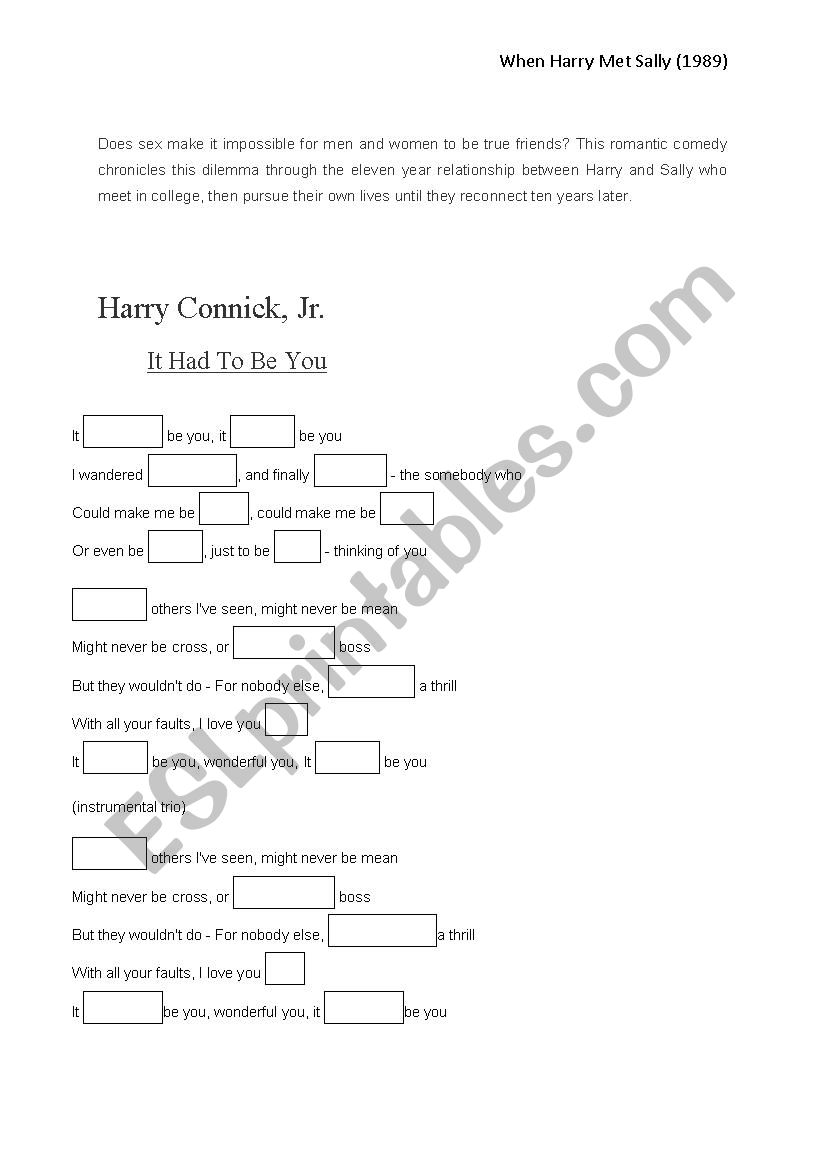 When Harry met Sally worksheet