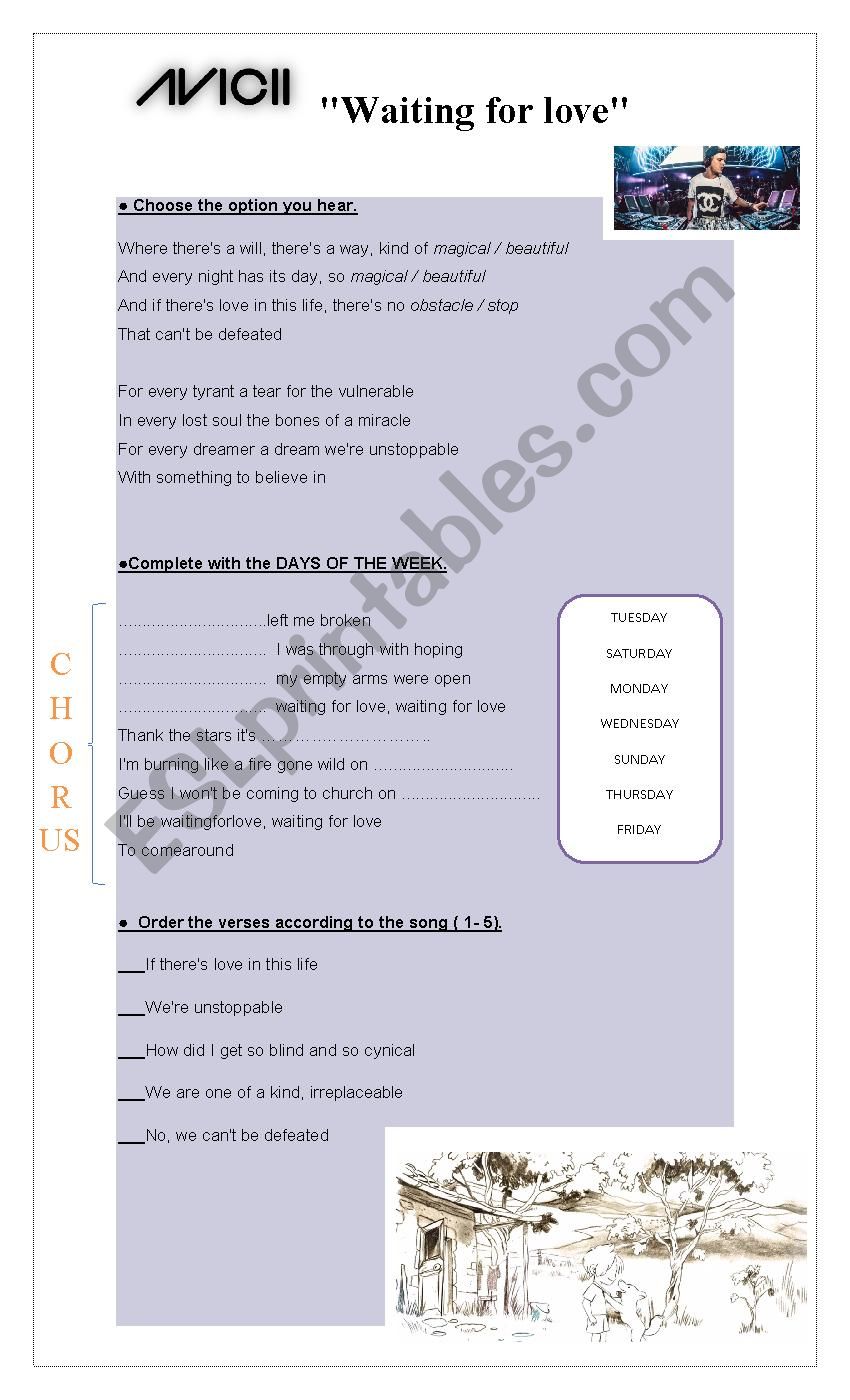 Waiting for love - Avicii worksheet