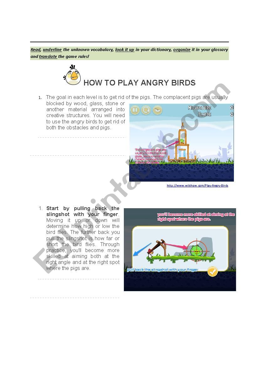 Angry birds - reading and translating group activity