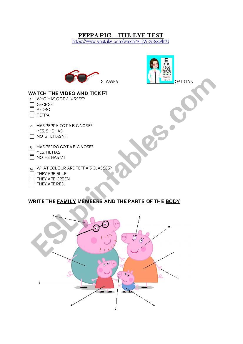 Peppa Pig - The eye test worksheet