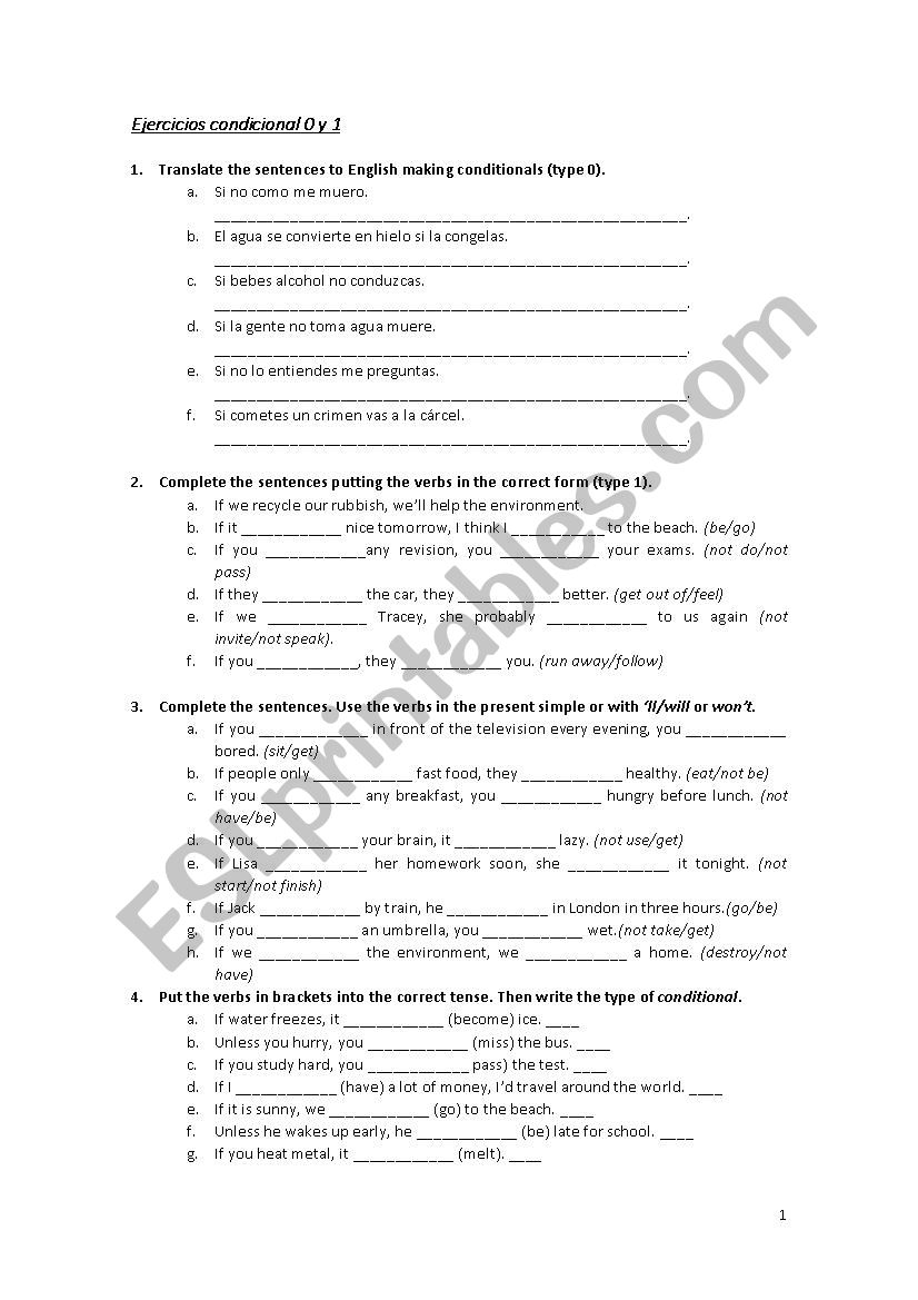 Conditionals 0 and 1 (exercises)