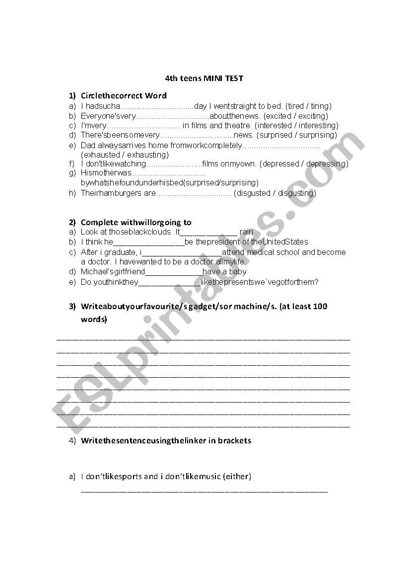 TEST  worksheet