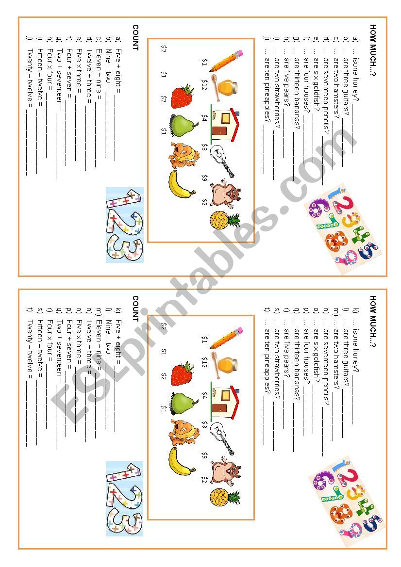 How Much + Numbers worksheet