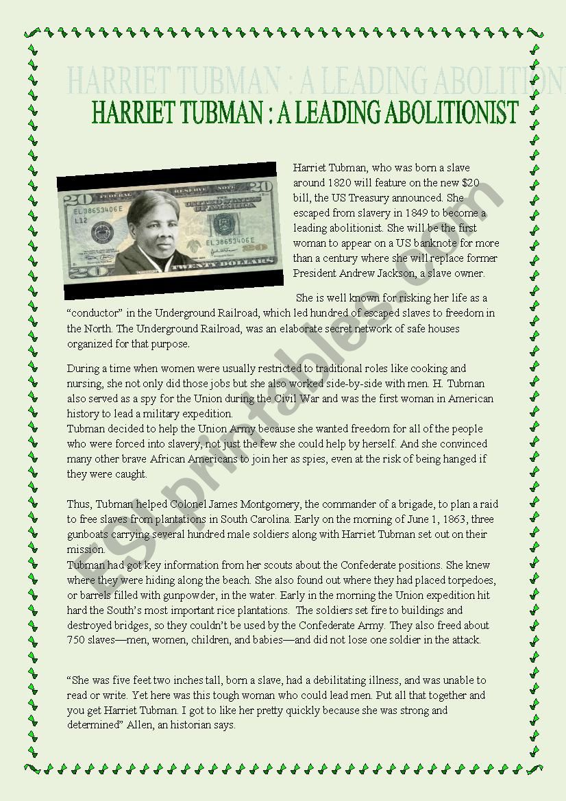 Harriet TUBMAN worksheet