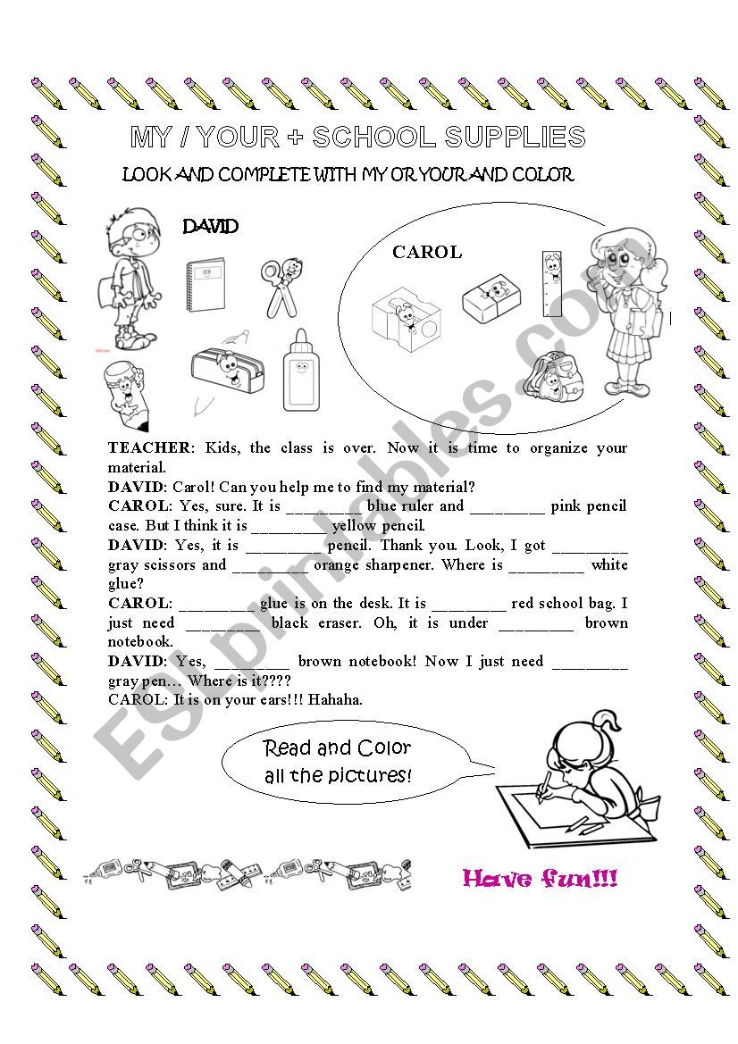 School Supplies worksheet