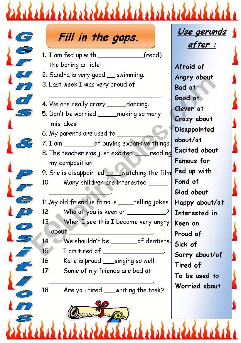 GERUNDS & PREPOSITIONS worksheet