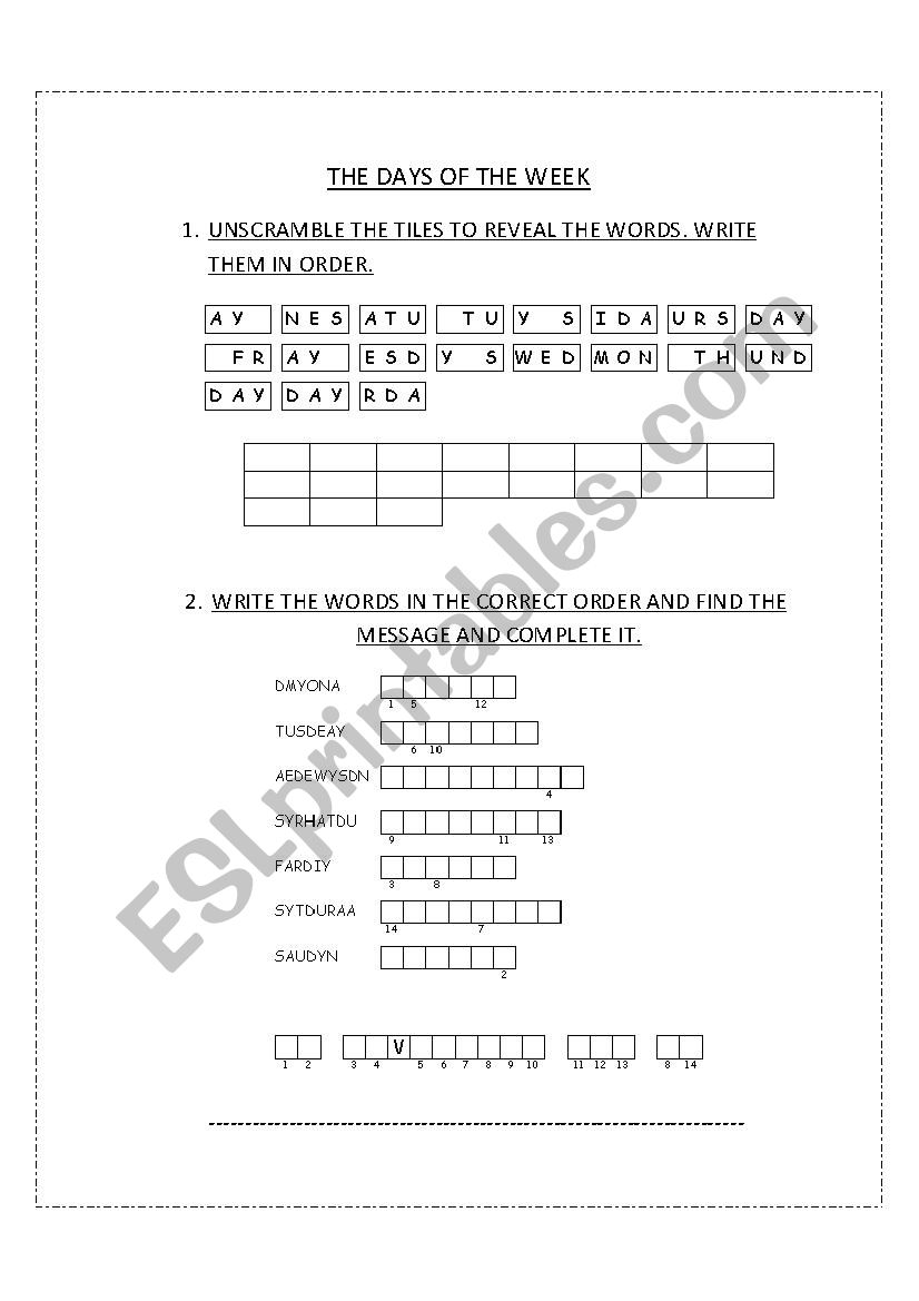 THE DAYS OF THE WEEK worksheet