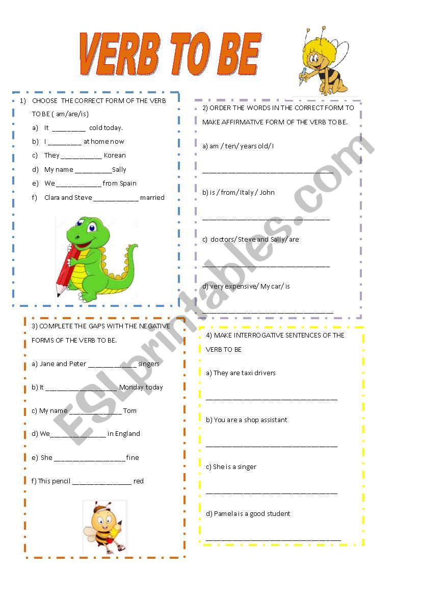 verb to be worksheet