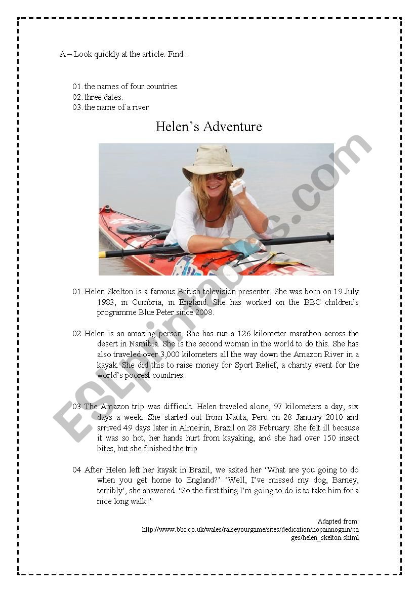 Reading Comprehension: Helens Adventure