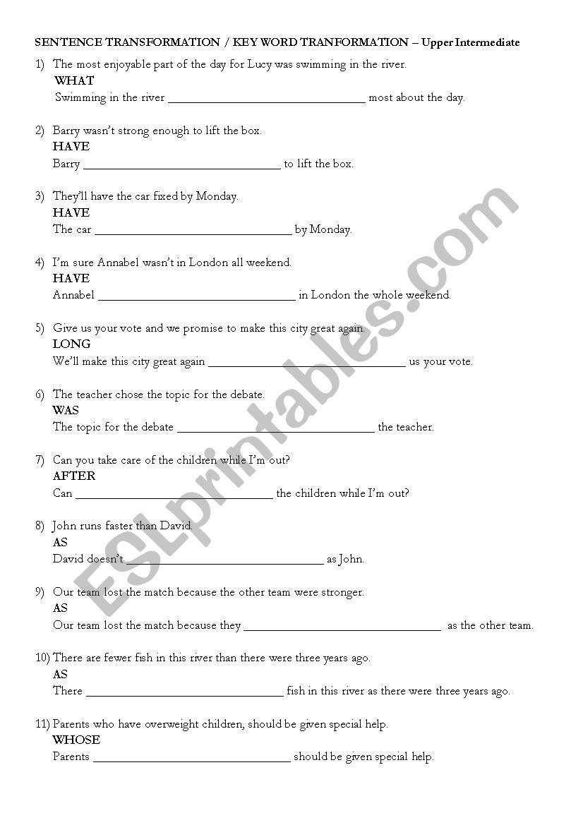 Sentence Transformation / Key Word Transformation