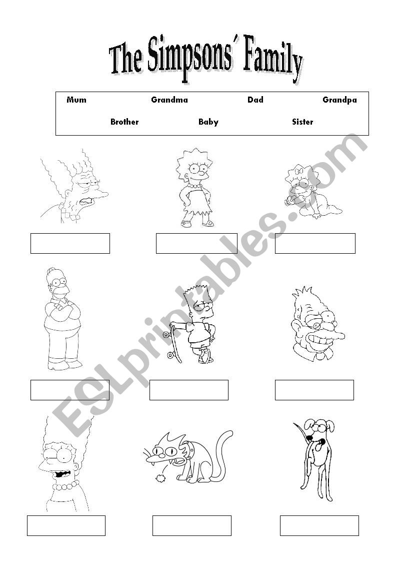 The Simpsons Family members  worksheet