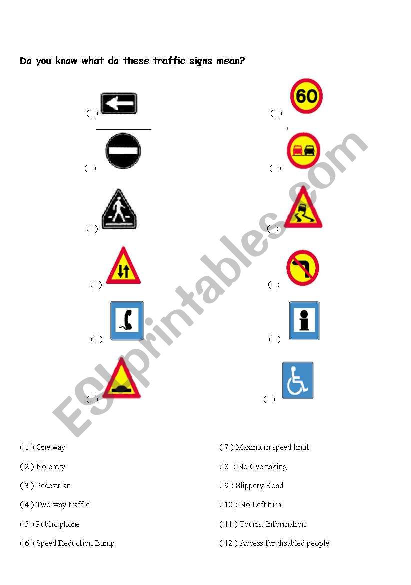 Traffic Signs worksheet