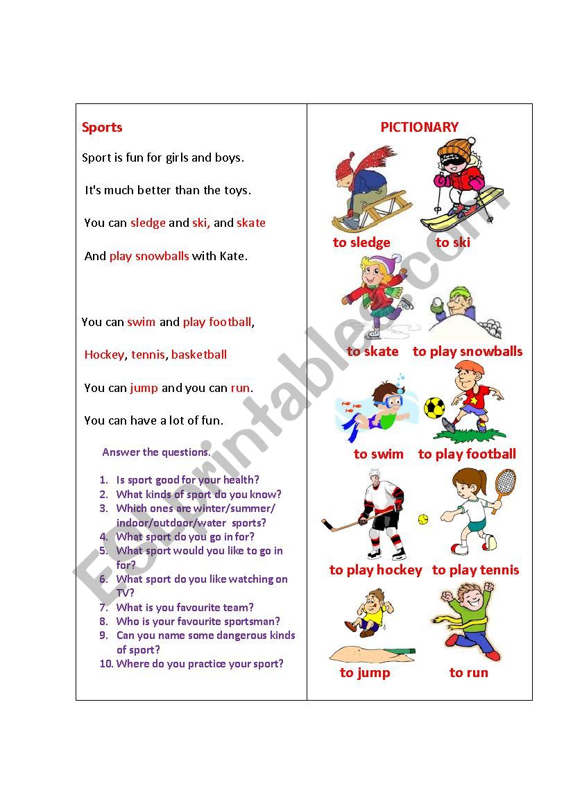 SPORTS (a poem) worksheet