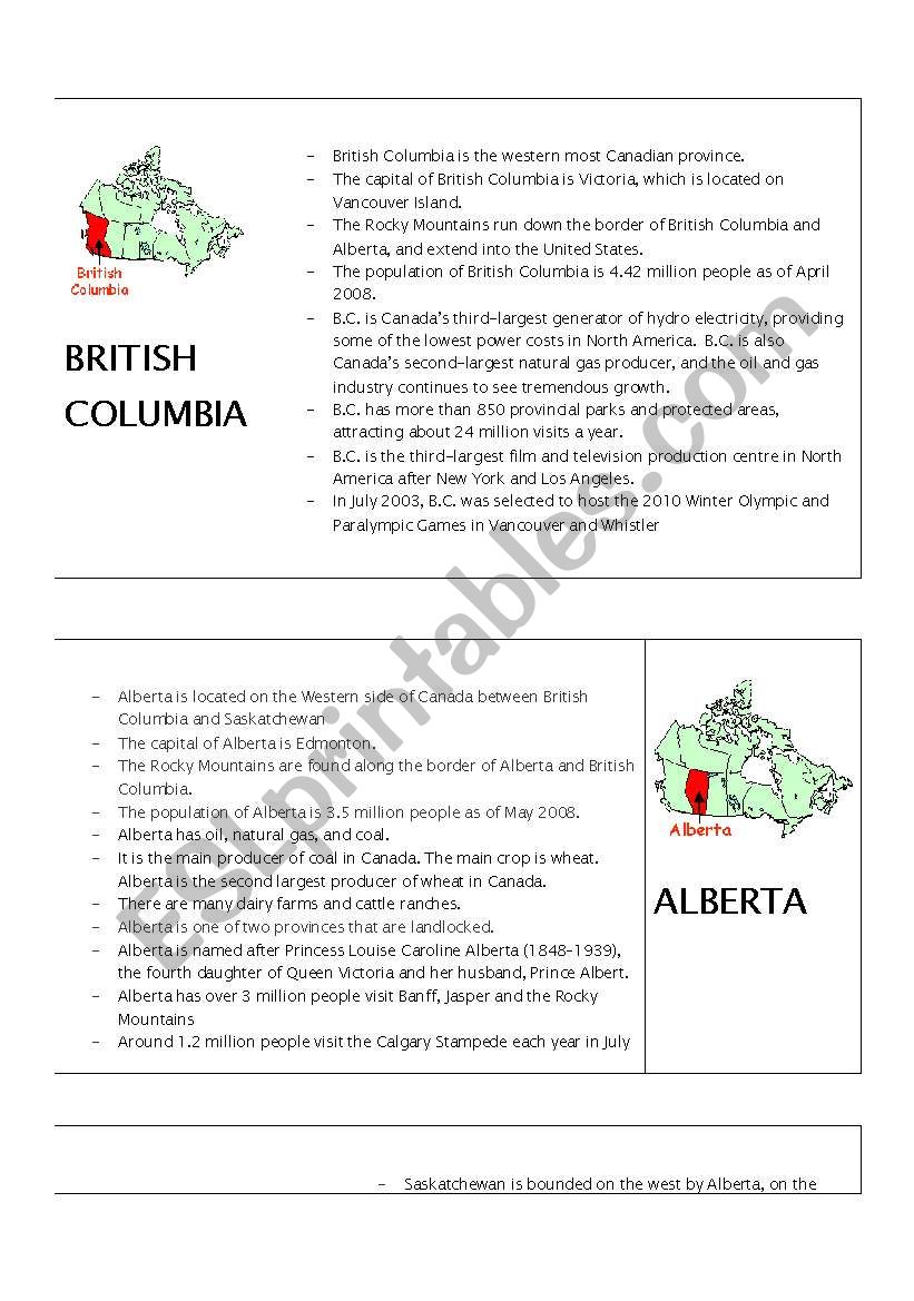 CanadaÂ´s Ten Provinces worksheet