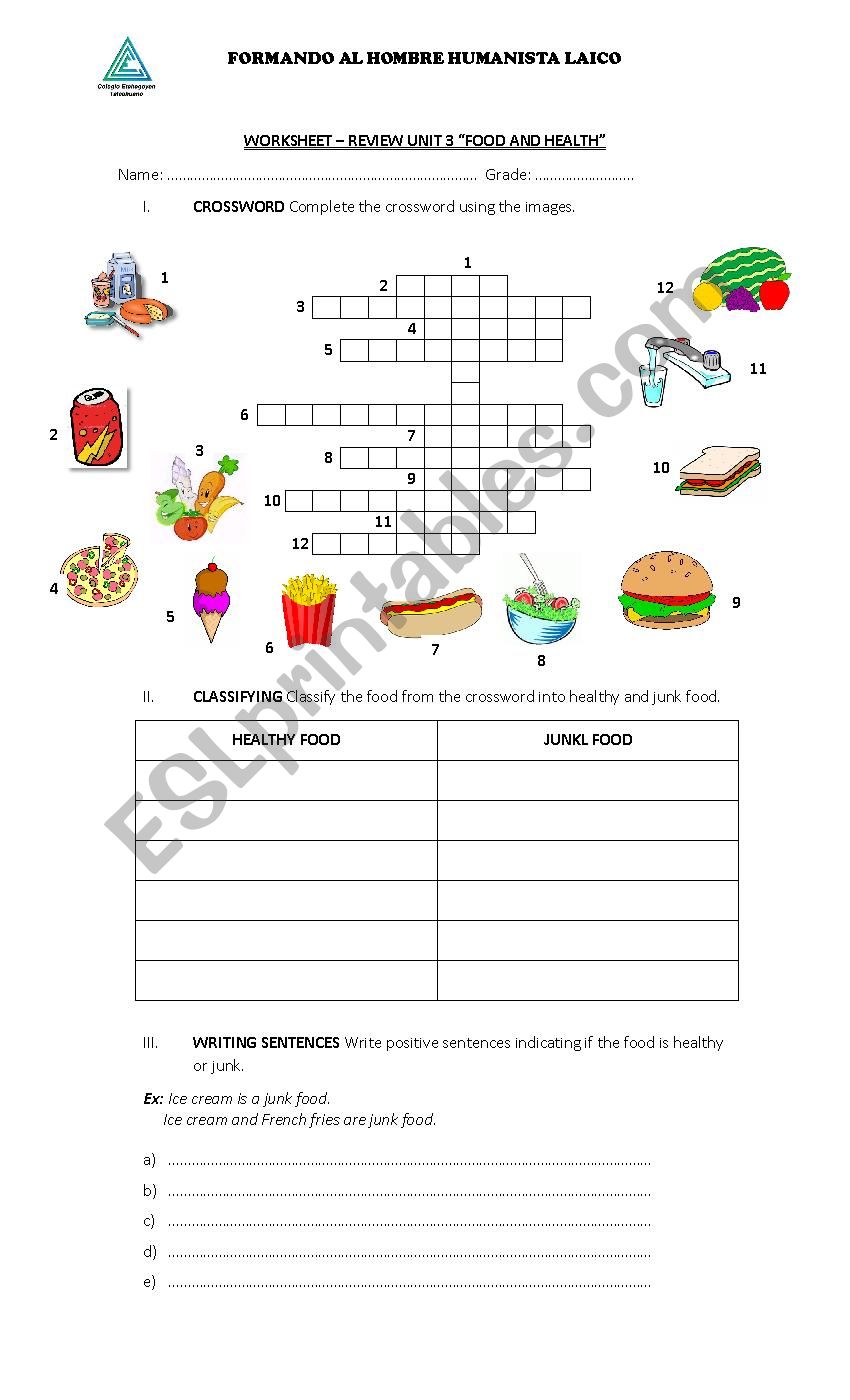 Food Worksheet  worksheet