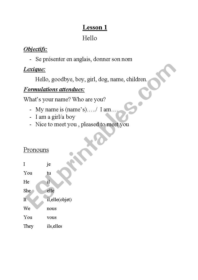 hello worksheet