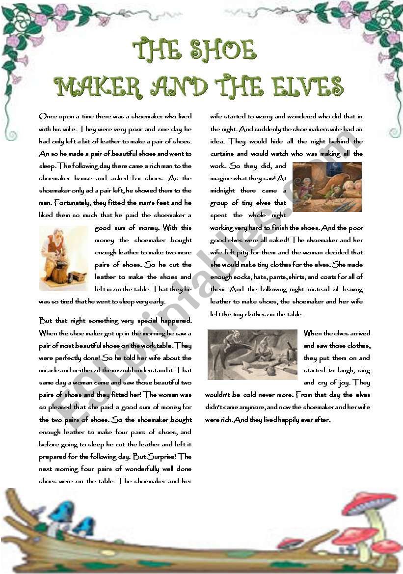 Fairy tales: The shoemaker and the elves (Adpated for ESL learners)