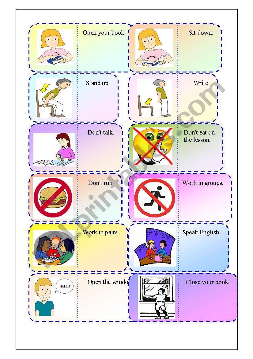 Classroom language Domino worksheet