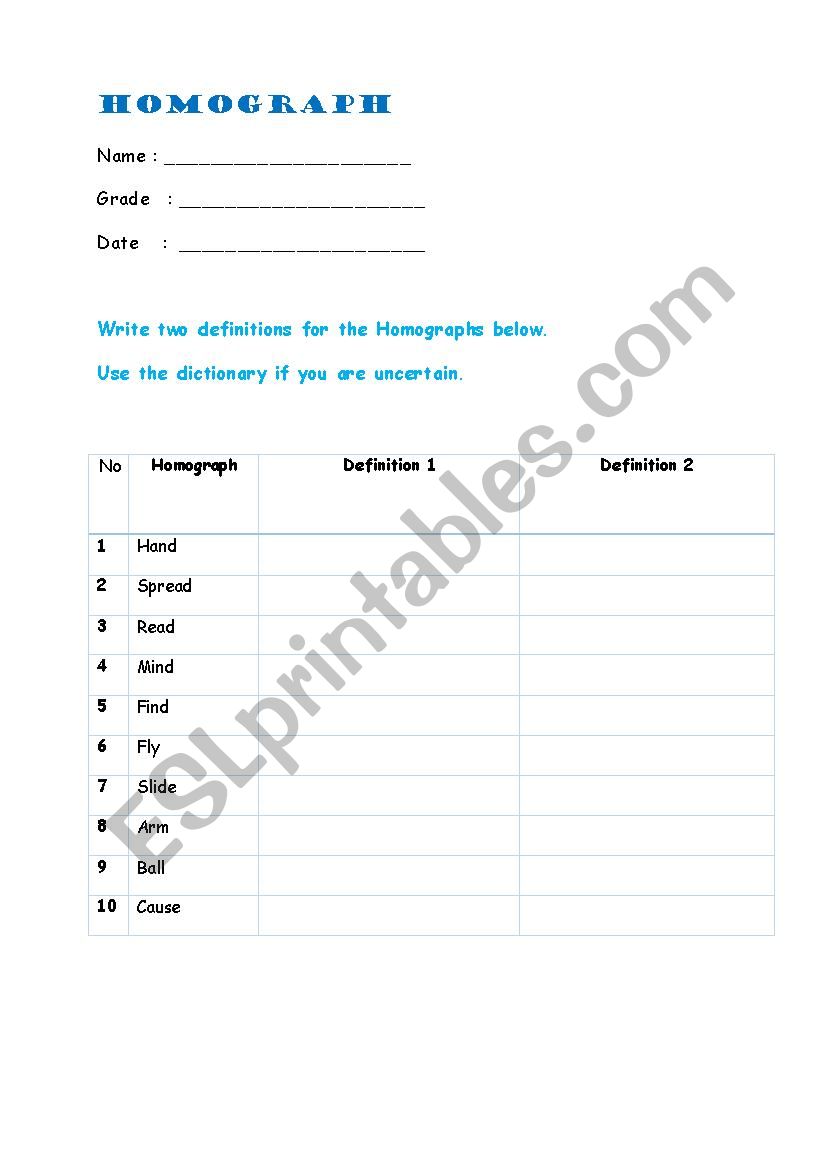 homograph2 worksheet
