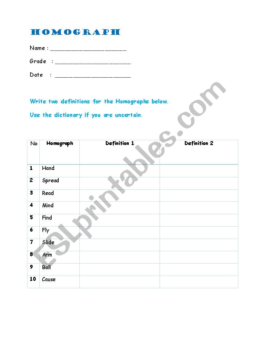 homograph2 worksheet