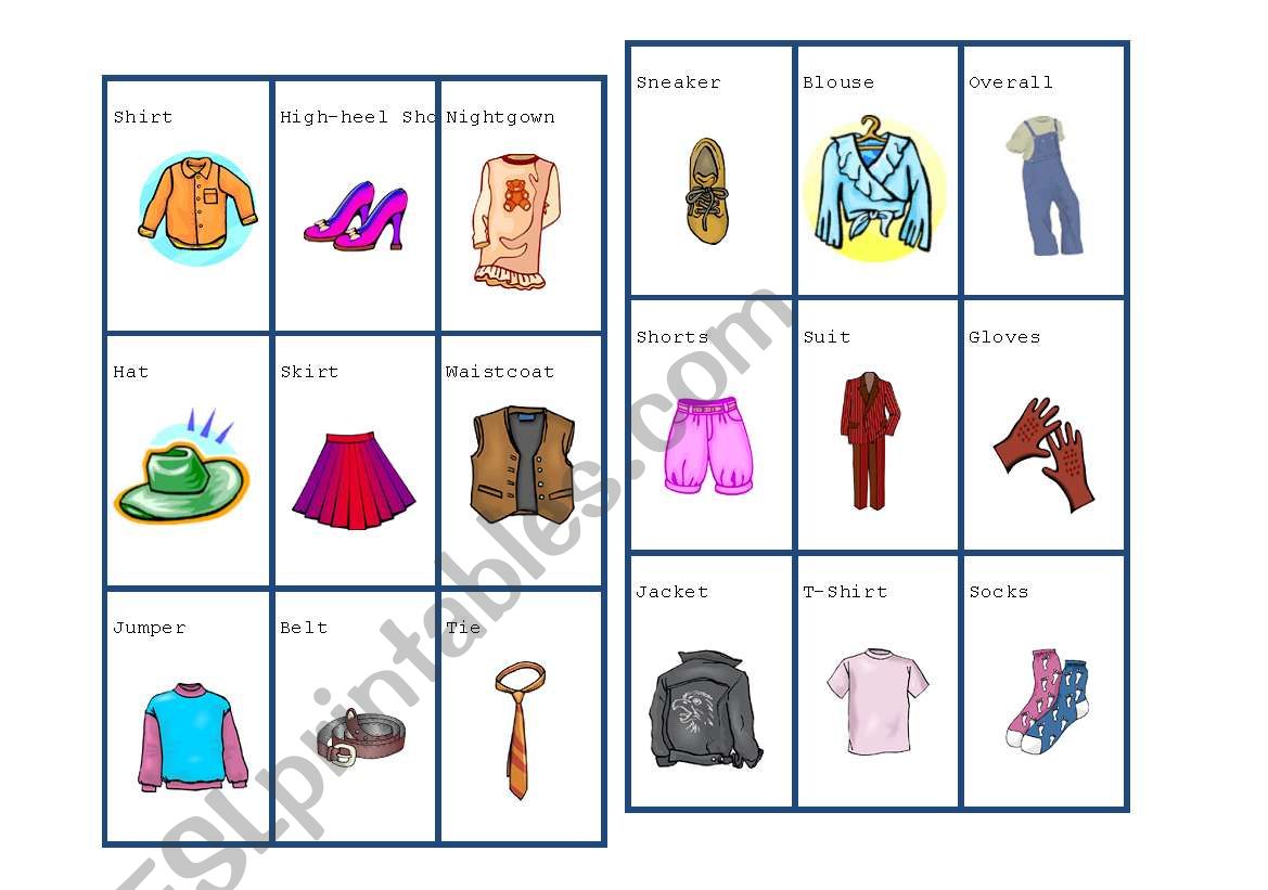 Clothing- Bingo worksheet